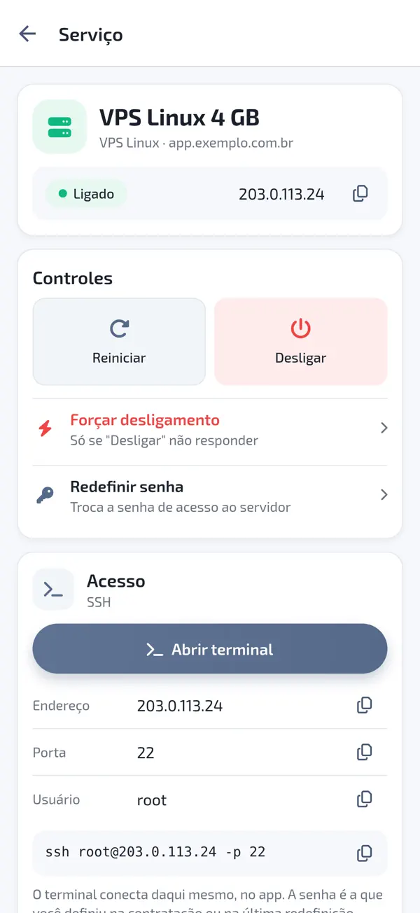 Server controls: restart, shut down and reset password