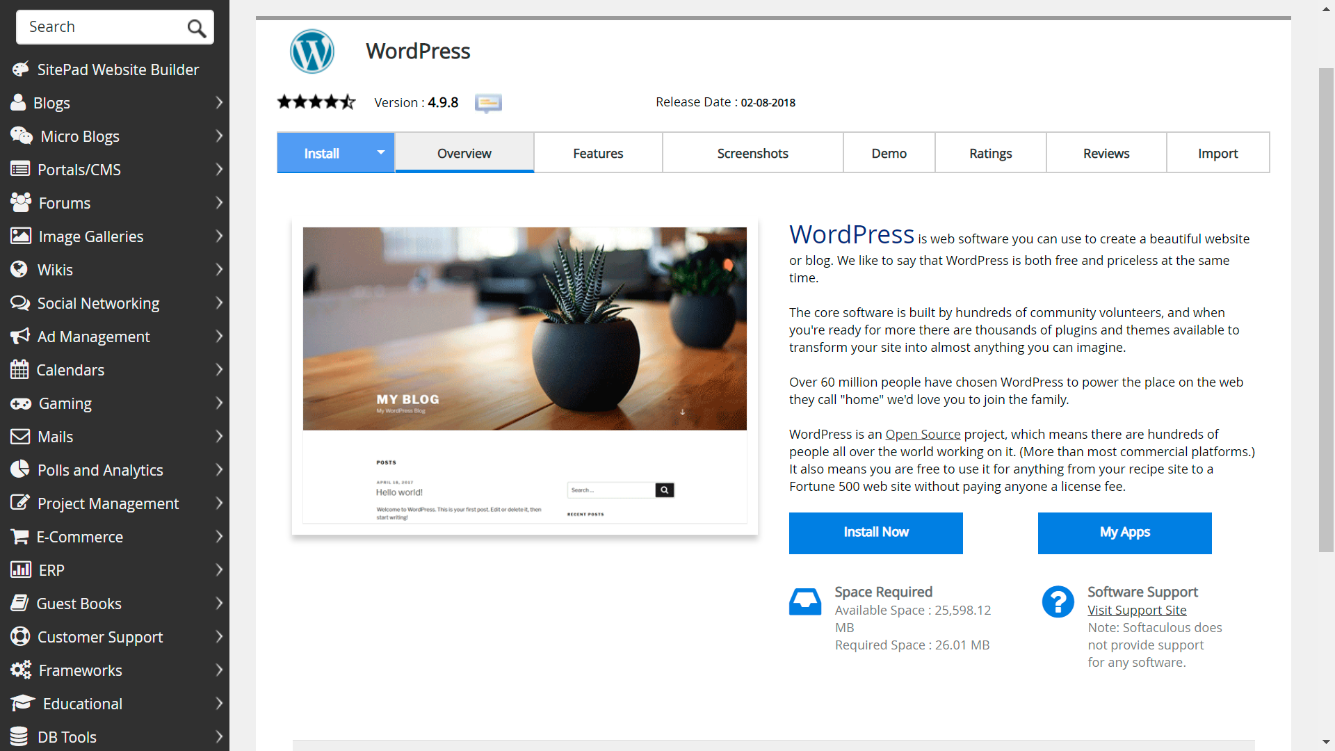 cPanel Softaculous Install Wordpress
