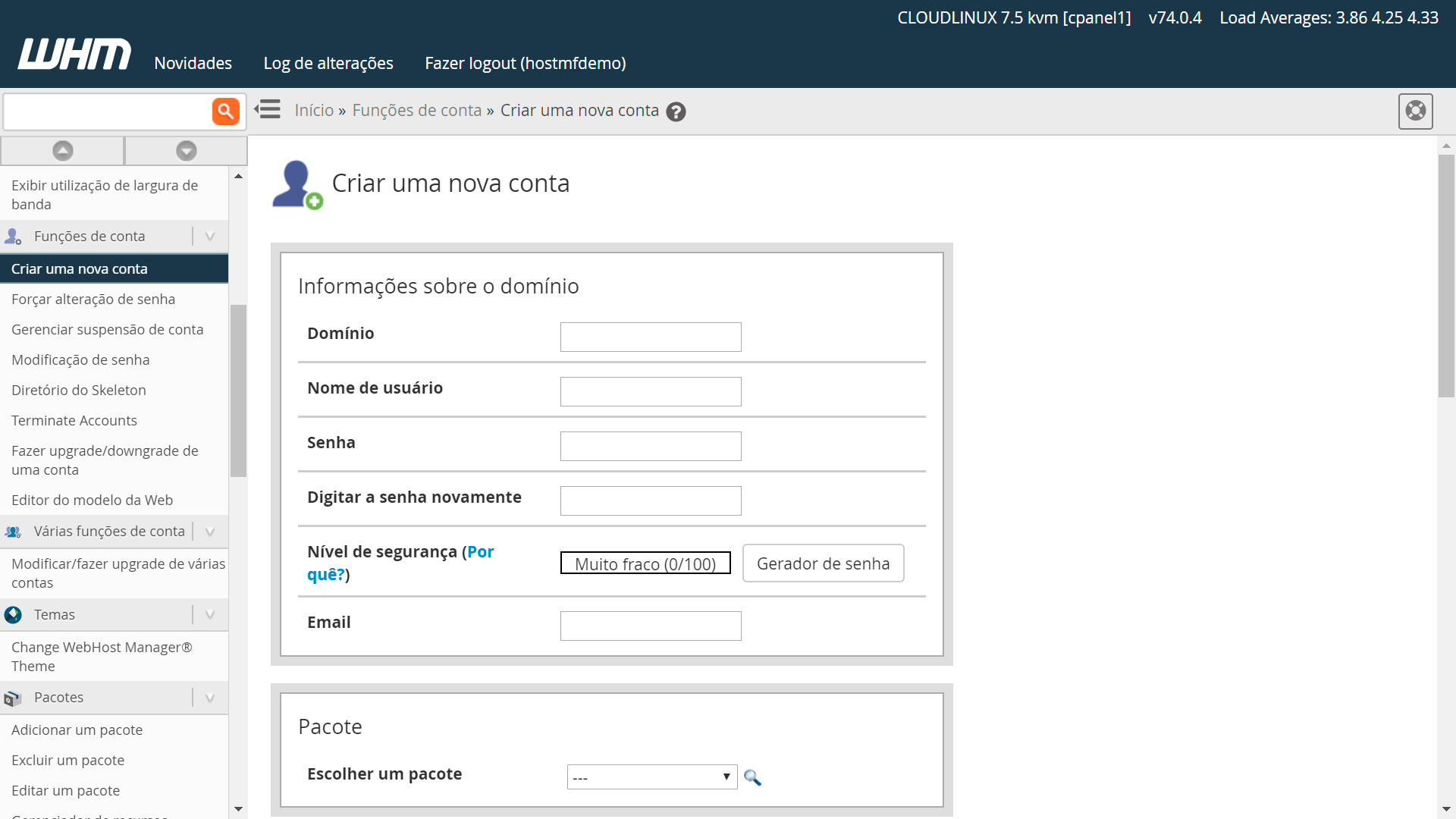 WHM Create New Account