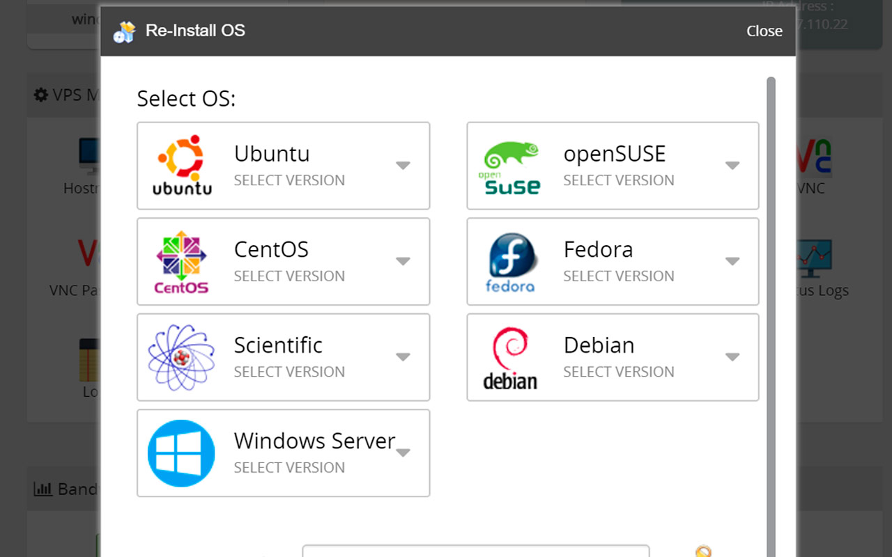 VPS control panel screenshot 2
