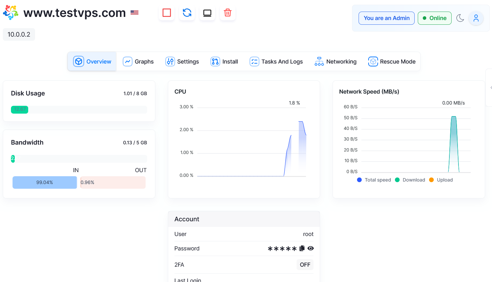 VPS control panel